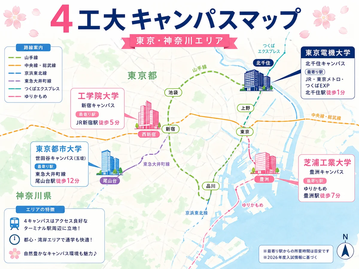 4工大キャンパスマップ（東京・神奈川エリア）