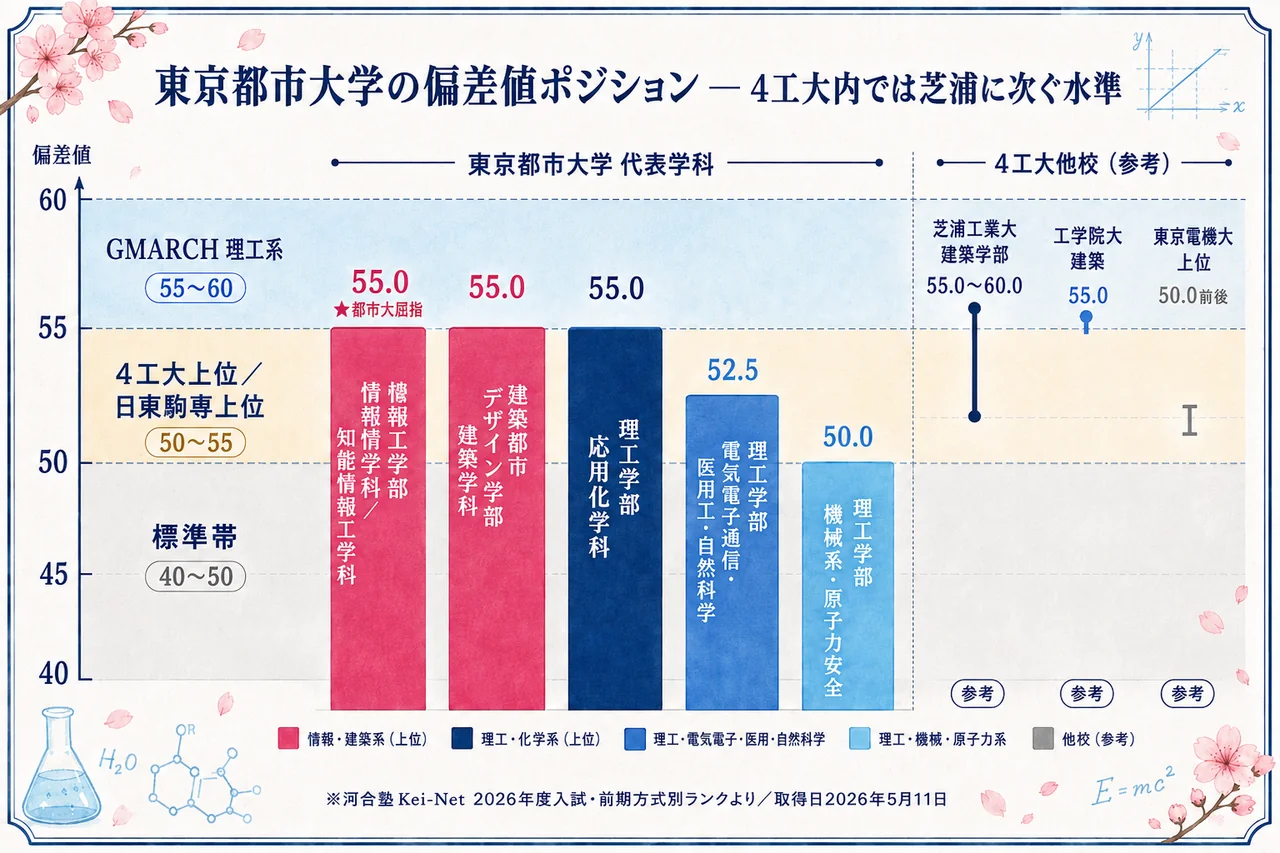 東京都市大学 偏差値マップ(4工大ポジション)