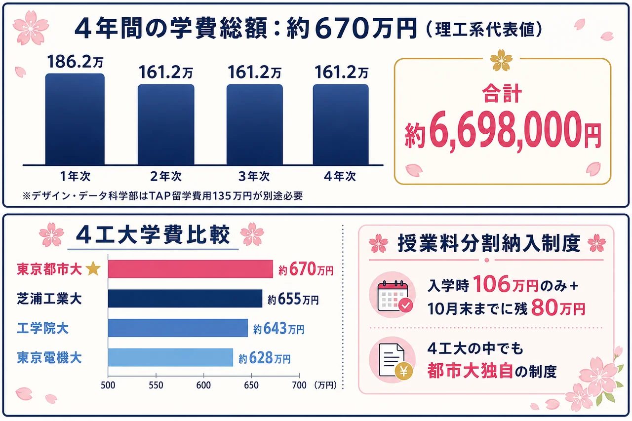 東京都市大学 学費+奨学金(4工大比較)