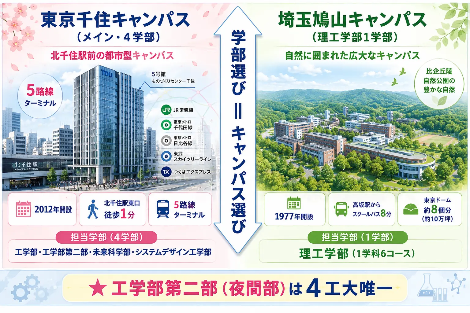 東京電機大学 千住キャンパス・鳩山キャンパス比較