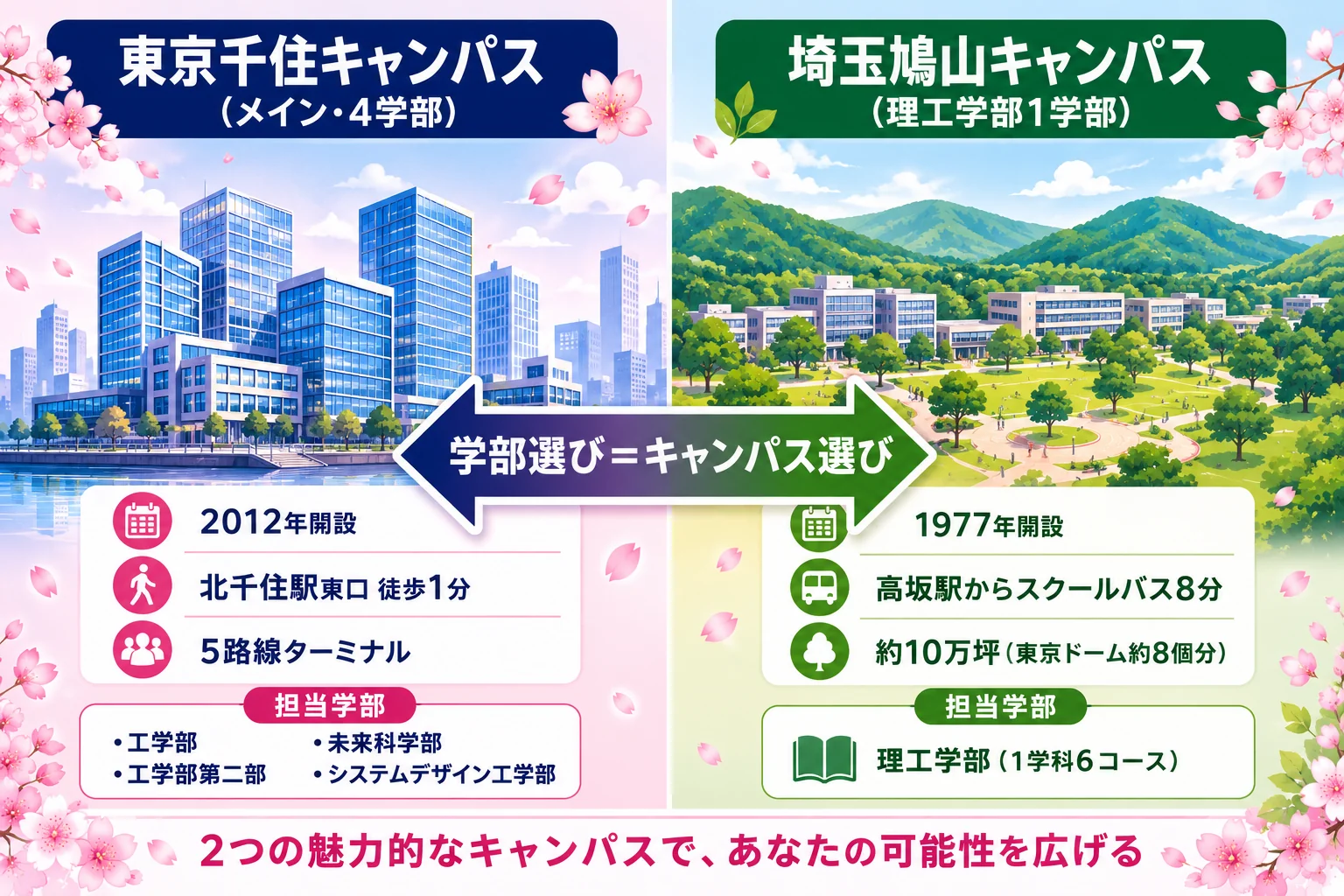 東京電機大学 千住キャンパス・鳩山キャンパス比較