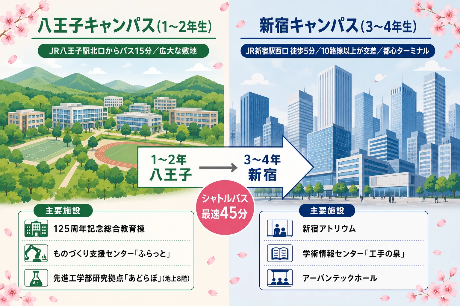 工学院大学 新宿キャンパス・八王子キャンパス比較