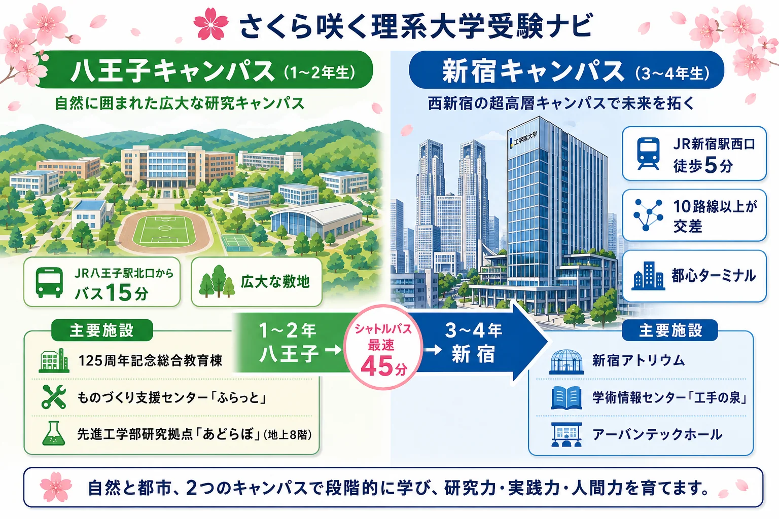 工学院大学 新宿キャンパス・八王子キャンパス比較