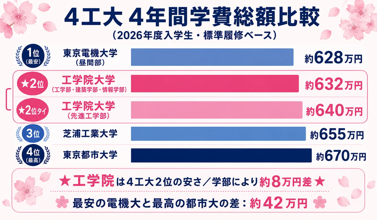 工学院大学 学費 4工大4年間総額比較