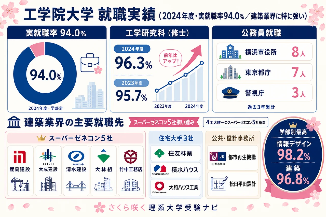 工学院大学 就職実績 実就職率94.0%・スーパーゼネコン5社