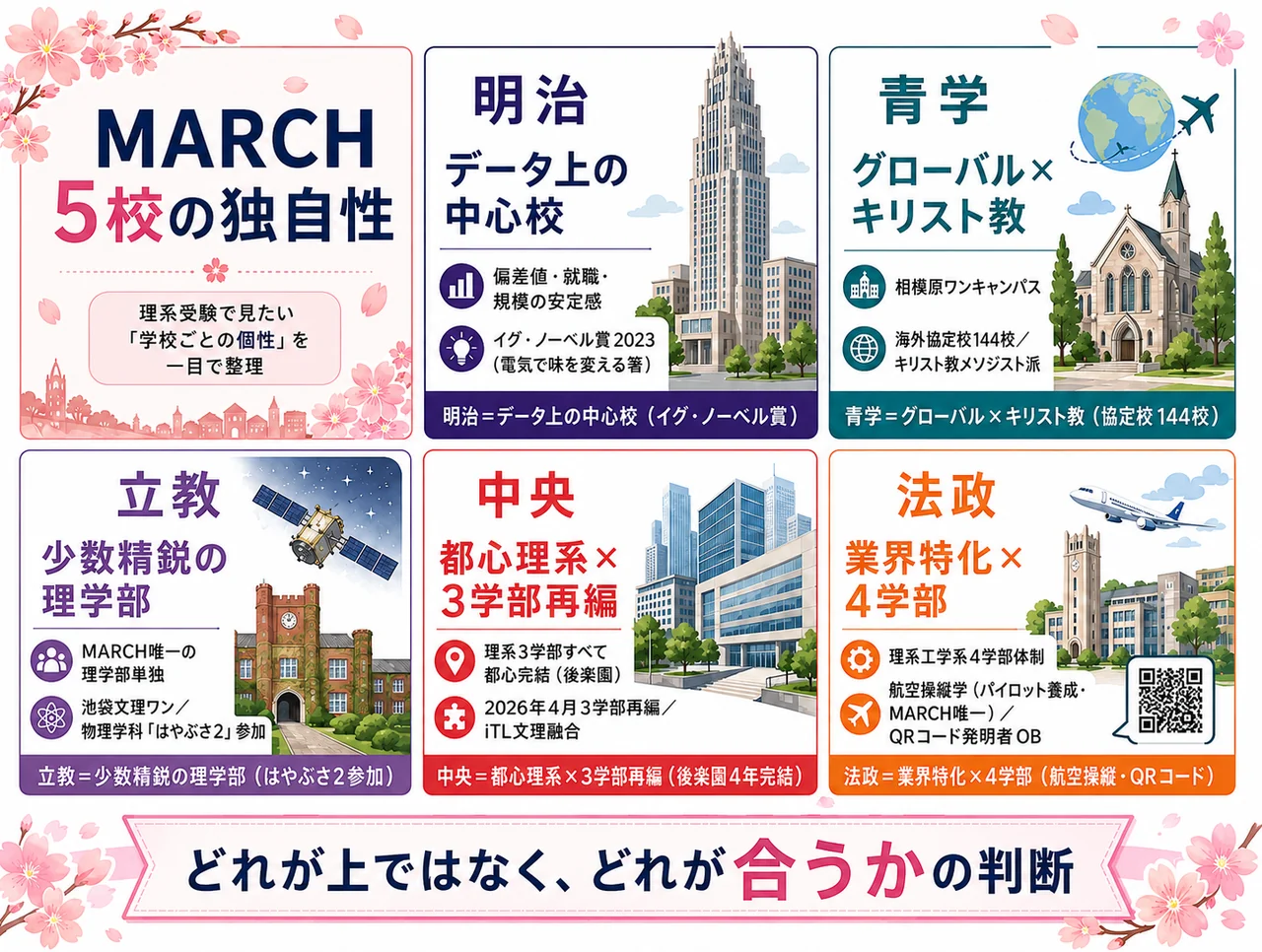 MARCH理系 各校の独自性「5つのMARCH唯一」サマリー