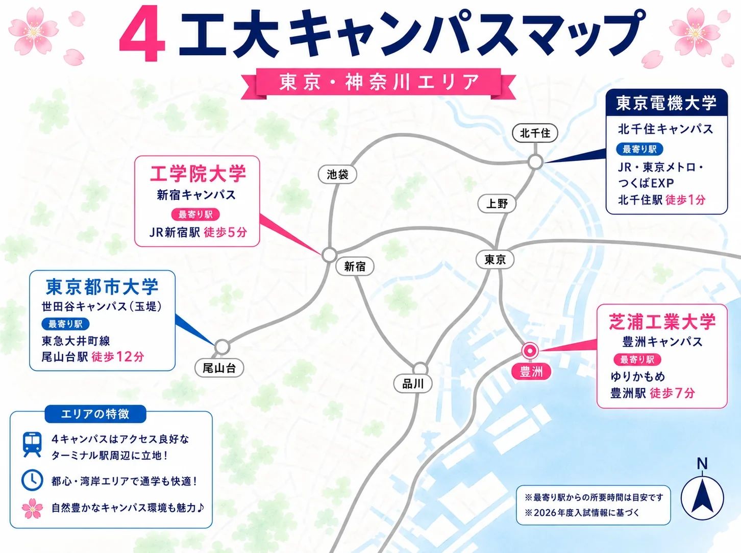 4工大キャンパスマップ(東京・神奈川エリア)