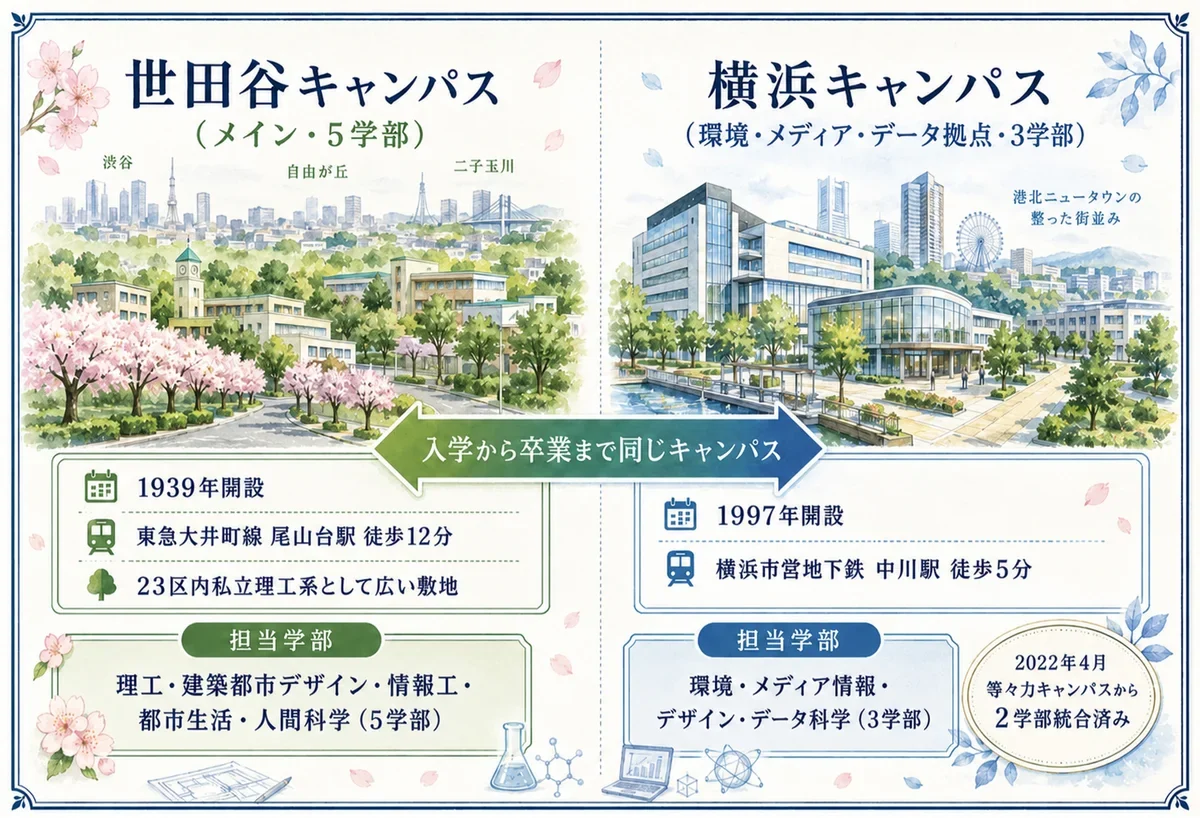 東京都市大学 世田谷・横浜キャンパス比較