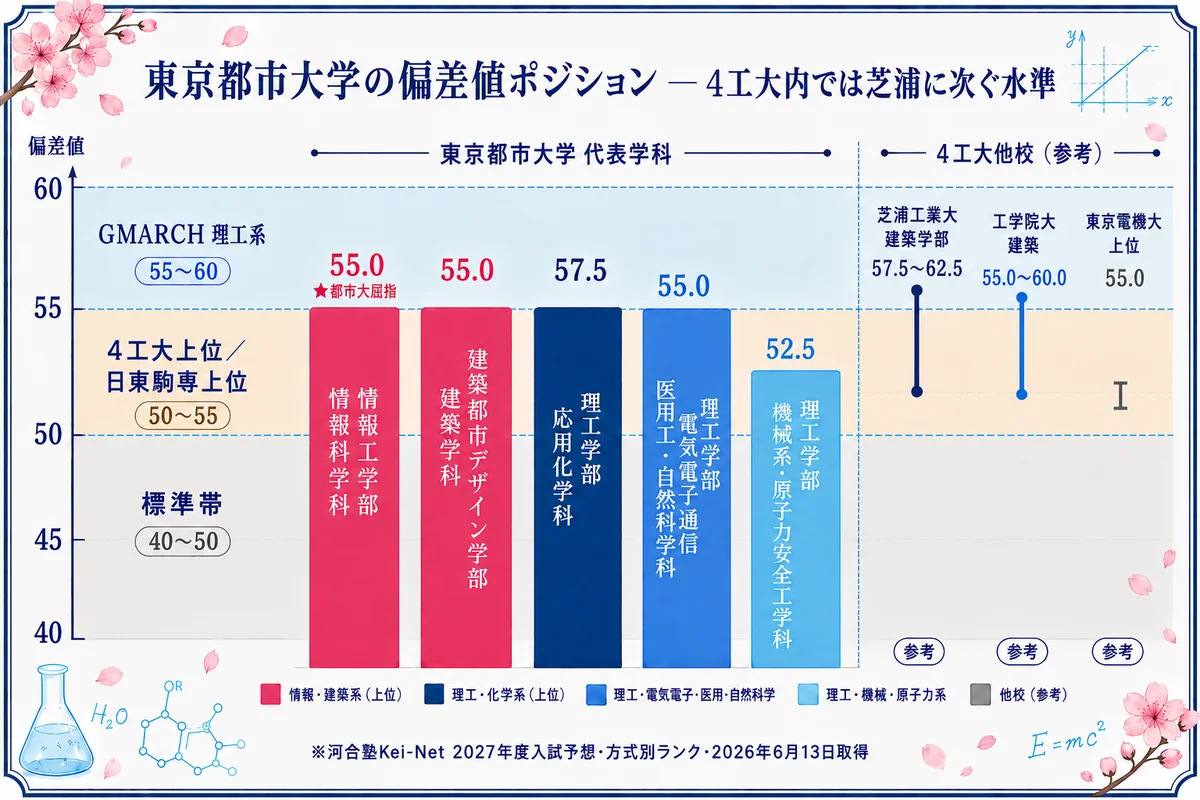 東京都市大学 偏差値マップ(4工大ポジション)