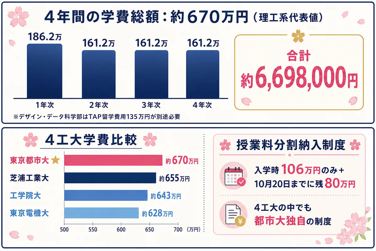 東京都市大学 学費+奨学金(4工大比較)