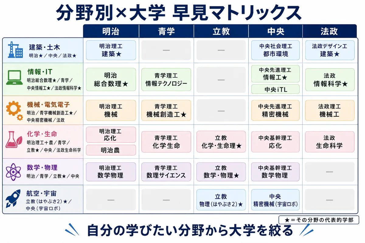 MARCH理系を現役教員が徹底比較｜明治・青学・立教・中央・法政 5校の