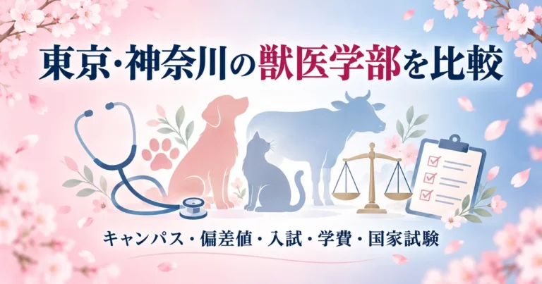 東京・神奈川の獣医学部6大学を、キャンパス・偏差値・入試・学費・国家試験で比べる記事のアイキャッチ画像