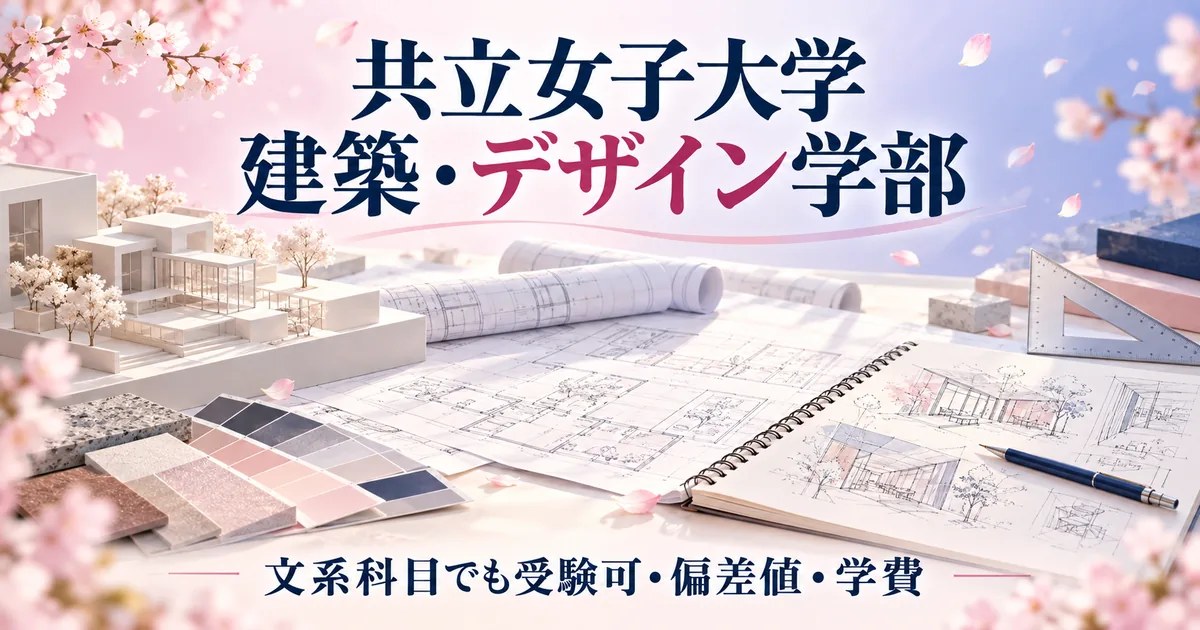 共立女子大学 建築・デザイン学部の偏差値・入試・学費と、文系科目でも受験できる方式を解説する記事のアイキャッチ画像
