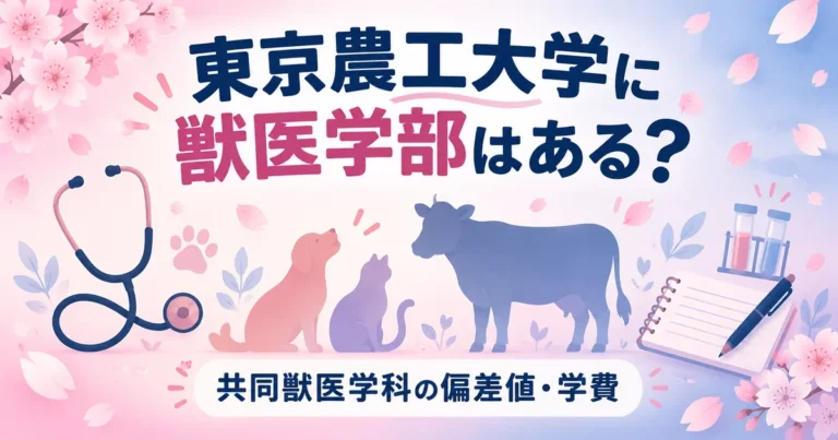 東京農工大学に獣医学部はあるのかと、共同獣医学科の偏差値・学費を解説する記事のアイキャッチ画像